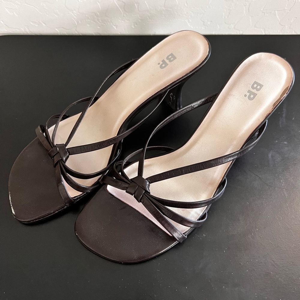 BP womens black sandals with heels, size 8, leather
